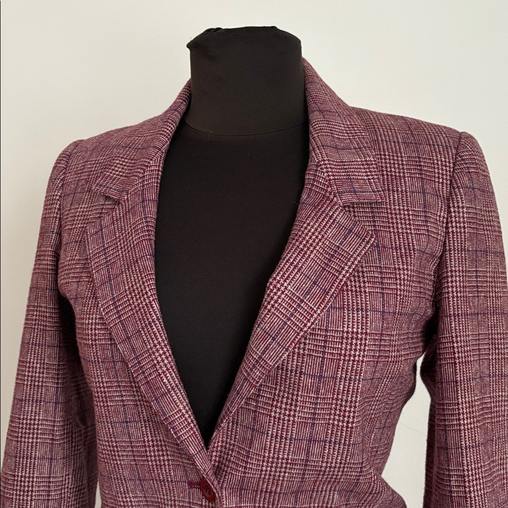 VTG College Town Plaid Made in USA ILGWU Blazer size juniors 5/6 XS/S wool blend - Picture 2 of 6